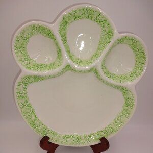Vintage White Green Ceramic Paw Divided Condiment Serving Candy Nut Dish Italy
